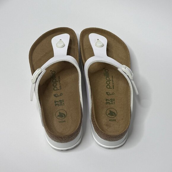 🤍 Birkenstock White Papillio Gizeh Platform Leather Slides Sandals | Size 6.5 - Picture 3 of 6